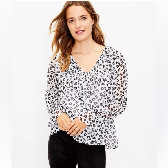 LOFT Tops - Loft Leopard Ruffle Blouse